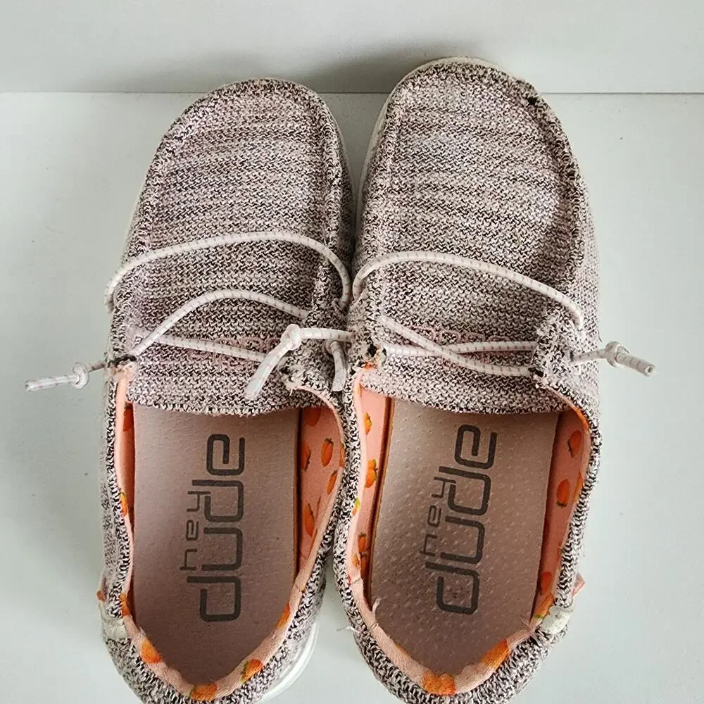 Hey Dude Wendy Youth Stretch‎ Peach Bud - Girls/ Kids 13 Light Pink/Gray